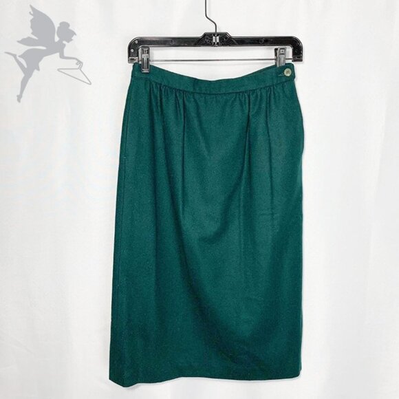 VINTAGE Pendleton Forest Green Wool Lined Pencil Skirt - Picture 1 of 5
